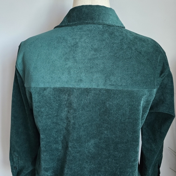 ZARA, Hunter Green Fine Waled Oversized Corduroy Button Front Shirt, Size Small - Picture 9 of 13